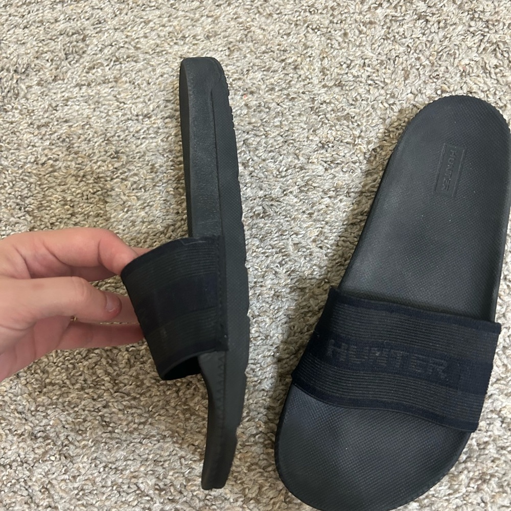 Hunter Original Elastic Slide Sandals Black Women's Cushioned Textile Open Toe - Picture 5 of 9